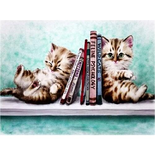 Paint with Diamond Embroidery "Two Kittens" Diamond Painting Full Round Picture of Rhinestone Home Decor