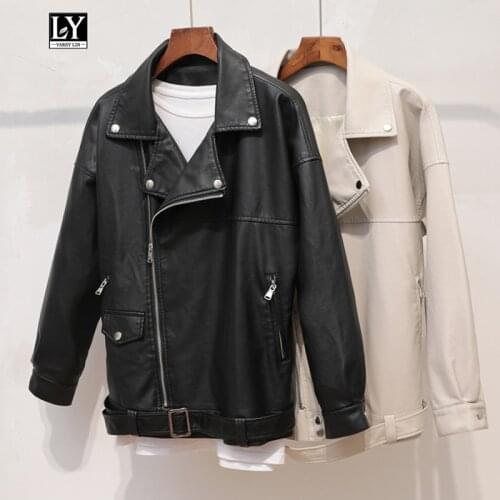 Ly Varey Lin Autumn Turndown Collar Faux Soft Leather Jacket Coat Women Streetwear Loose Pu Motorcycle Zipper Jacket With Belt