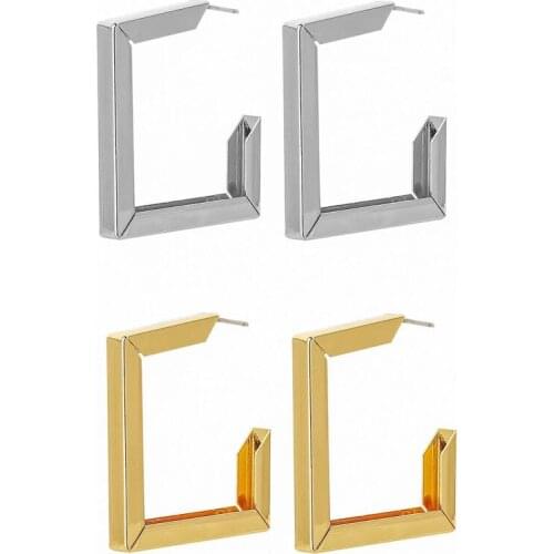 Square Geometric Rectangle Hoop Earrings Silver Color Opening Ear Hoops Stylish Stud Earring Minimalist Boho Earrings