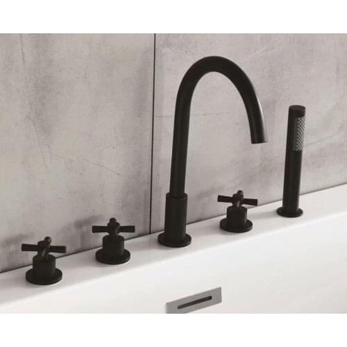 Matte black Deck Mounted 5 Piece/Set Faucet Bathroom pull out hand bathroom Sink Mixer Tap BF089a