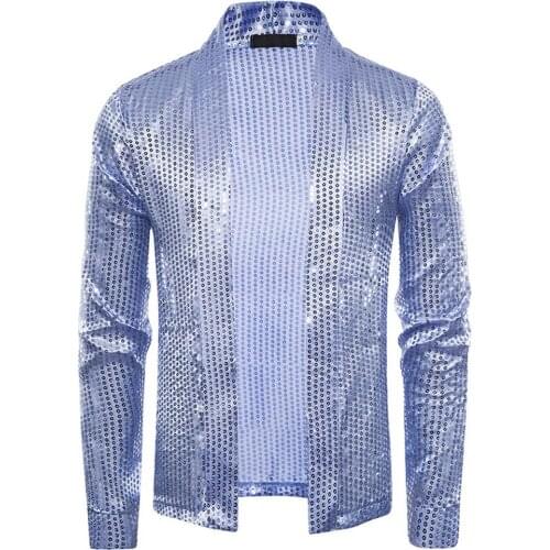 Men‘s Sequins Shirt Long Sleeve Shirts Party Outfit Clubwear Dance Performance Tops Cardigan