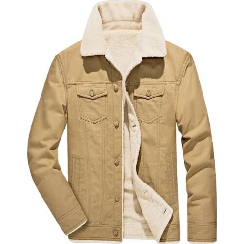 2021 Mens Fleece-Lined Thickened Washed Cotton Jacket Faux Cashmere Warm Cotton Jacket
