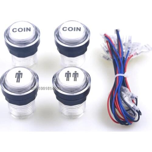 4 x LED Arcade Start Player Button Bundles 30mm 1P & 2P & LED Coin Button For Boxing Game & Family Professional Video Games DIY