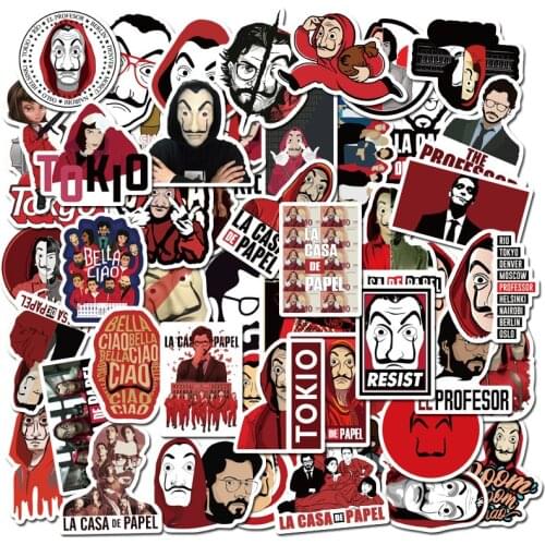 50pcs/Pack TV Show La Casa De Papel Sticker Money Heist The House of Paper Waterproof Paster DIY Car Laptop PC Suitcase Stickers