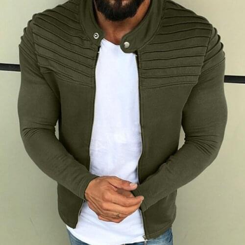 New Men Zipper Jacket Spring Autumn Slim Army Green Stand Collar Army Jacket Rib Shoulder Casual Long-Sleeved Quality Clothing