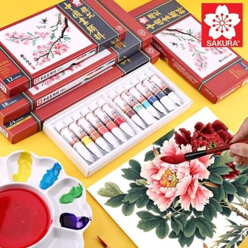 Sakura 12/18/24 Colors Chinese Painting Pigments Smooth Durable Long-lasting Rich Colors Office School Supplies Stationery