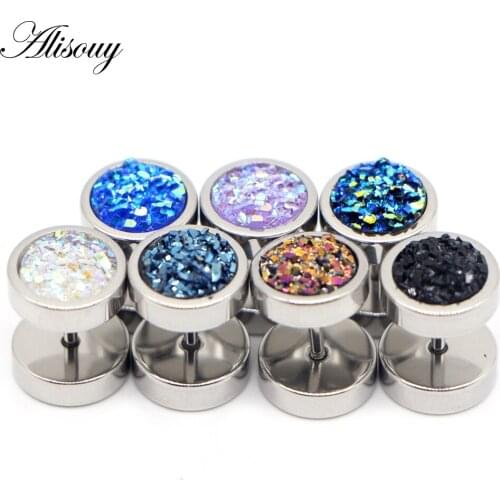 Alisouy 2Pcs Punk Unisex Stud Earring Barbell Piercing Earring For Men Women Gothic Street Hip Hop Ear Jewelry Stainless Steel