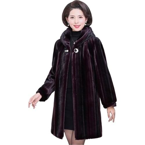 2020 high-quality winter fur coat middle aged female plus size 5XL Imitation mink cashmere jackets women hooded fur coats 3240