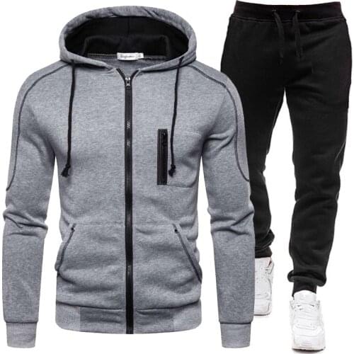 Tracksuit Men Fashion Hoodies Solid Suits Mens Sweatshirts + Drawstring Sweatpants Loose Leisure Sportswear Sets Winter New