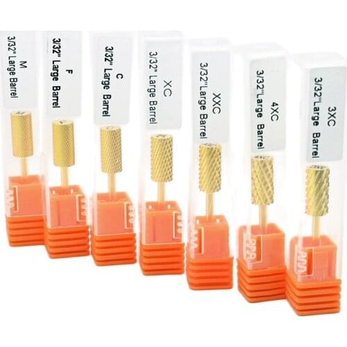 7 Type M~4XC 3/32'' Nail Golden Tungsten steel Carbide Drill Bits Gear Large Barrel Electric Manicure Professional Nail Tip Tool