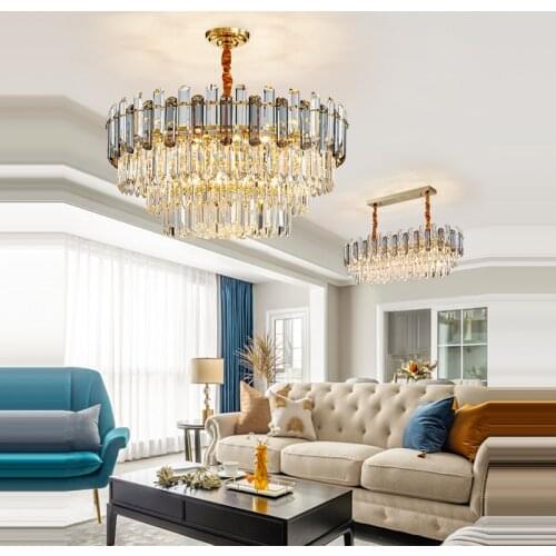 LED Postmodern Gold Smoky Grey Clear Crystal Round Designer Chandelier Lighting Lustre Suspension Luminaire Lampen For Foyer