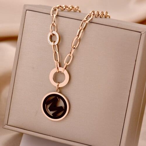 316L stainless steel Japan and Korea web celebrity thick M Roman numeral fashion temperament elongated sweater chain