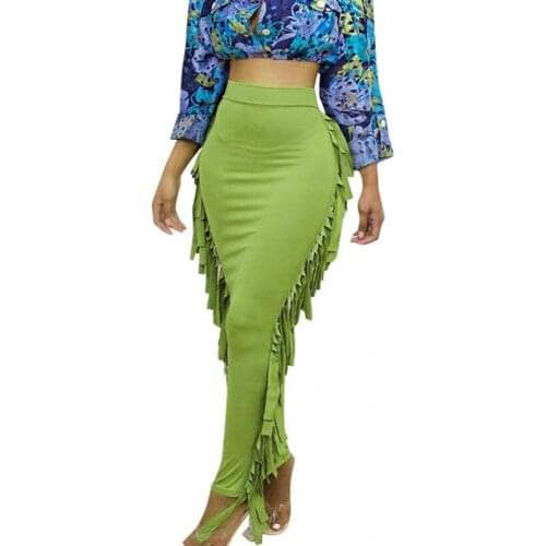 Fairy Fringed Maxi Skirt For Women Autumn New Slim Sexy Pencil Skirt Urban Casual Long Skirts Ladies Clothing Green Black 2021