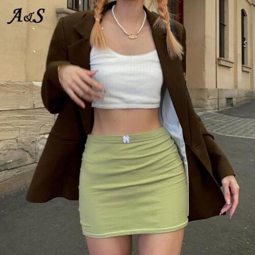 Anbenser Punk Women Goth Bow High Waist Midi Skirts Y2K A-line Outfits Cute Streetwear Sexy Bodycon Slit Green Summer Skirts