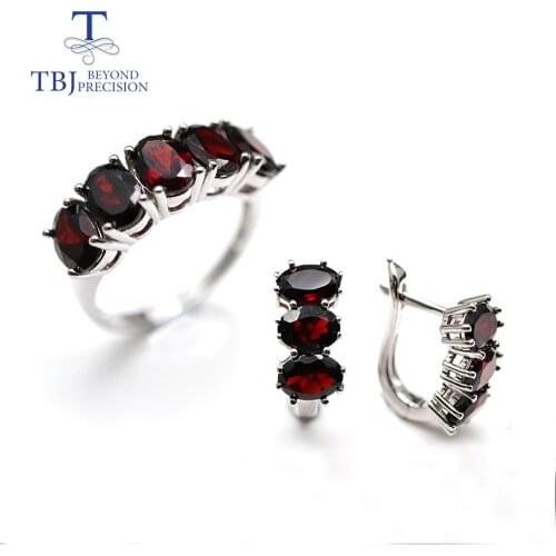 13.2ct Black garnet Jewelry set oval 5*7mm garnet Ring clasp earring 925 sterling silver fine jewelry for women tbj promotion