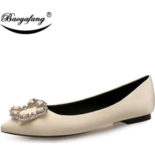 BaoYaFang champagne crystal Women shoes Flat Wedding shoes Buckle Ladies fashion shoes femme New arrival party shoes