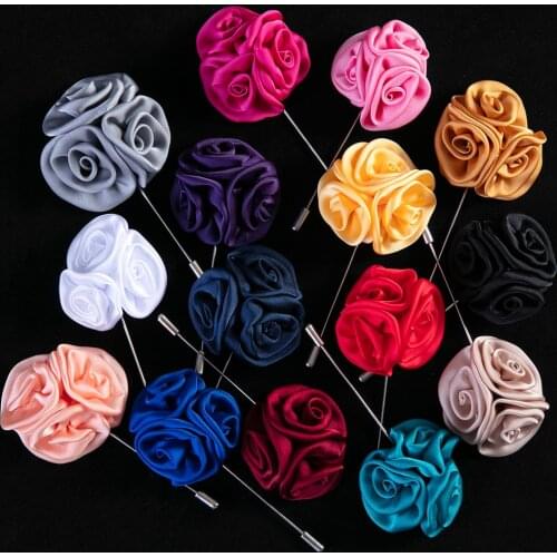 Tailor Smith Rose Flower Brooches Handmade Fabric Lapel Pins Copper Long Needle Pins Fashion Suit Accessory Lapel Pin for Men