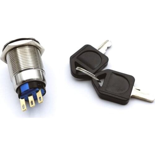 1set 19mm Key Lock Button Switch Flat Round Stainless Steel Metal ON/OFF Lock