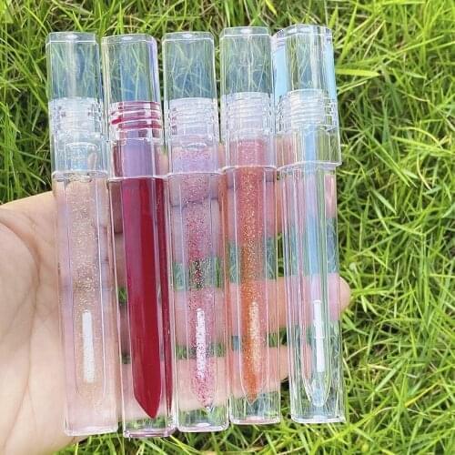 100pcs 3ml Empty Clear Crystal Lip Gloss Brush Wand Tubes Square Transparent Lip Gloss Bottles Glaze Lip Balm DIY Container