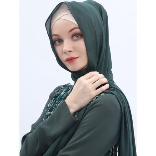 2020 Fashion Women Solid Chiffon Headscarf Ready To Wear Instant Hijab Scarf Muslim Shawl Islamic Hijabs Arab Wrap Head Scarves