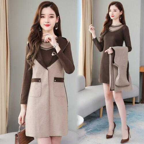 2021 Vintage Solid Two Piece Set Mini Dresses Autumn Winter 5XL Plus Size Long Sleeve Dress Elegant Women Bodycon Party Vestidos