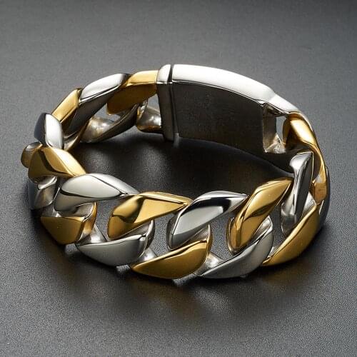 26MM Wide Super Thick Shiny Bike Bracelet Men Cool Punk Rock Heavy Stainless Steel Jewelry Mens Curb Cuban Bracelets & Bangles