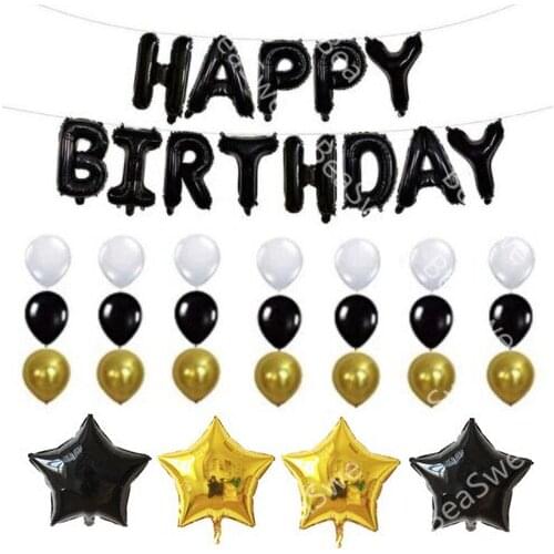 26pcs/lot Black Silver Blue Happy Birthday balloon air Letters Alphabe latex balloons helium Birthday party event Decor Globos