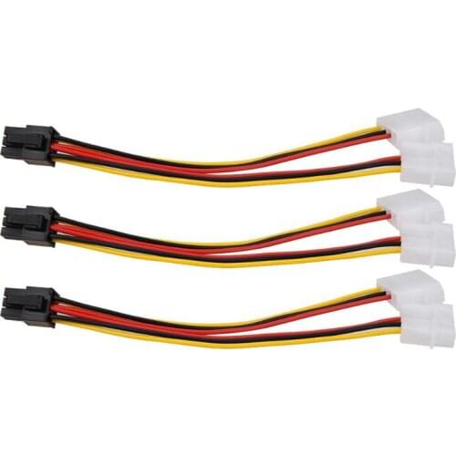 3Pcs 4pin to 6pin Power Line ide to PCI Express Video Card Pci-e ATX PSU Power Converter Cable Dual Molex to Pcie 6pin Adapter