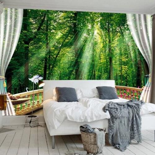 Customize 3D Wall Murals Green Forest Sunlight Balcony Nature Landscape Large Mural Photo Wallpaper For Living Room Sofa Bedroom