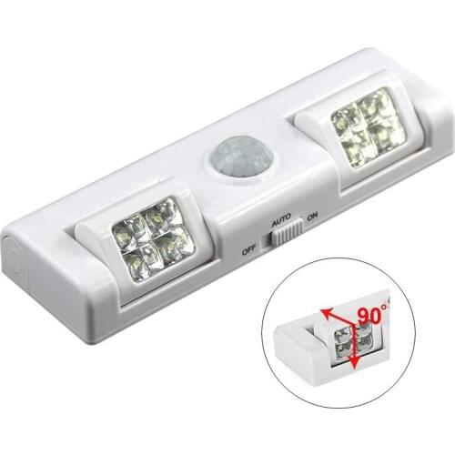 90 Degree 8 LED Under Cabinet Light PIR Motion Sensor Light Wardrobe Cupboard Closet Kitchen Lamp Night Light Battery Power