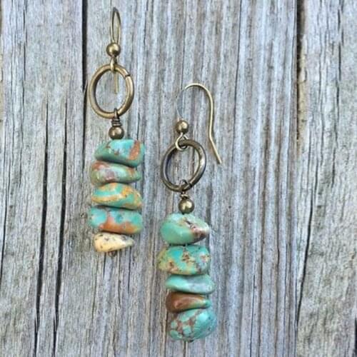 TURQUOISE EARRINGS WITH ANTIQUED BRASS