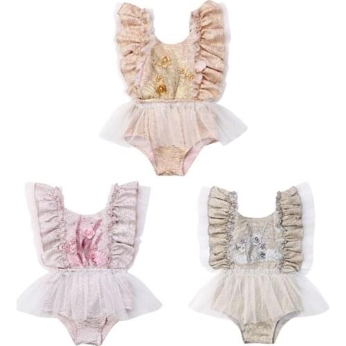 Newborn Baby Girl Summer Ruffles Flower Bodysuit Jumpsuit Outfits Kids Toddler Crochet Lace Bodysuits Sunsuit Playsuit Clothes