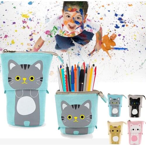 Unique Design Telescopic Cute Big Cat Pencil Case Fabric Quality School Supplies Stationery Pencil Box Pencilcase Pencil Bag