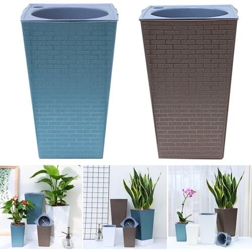 Brick Pattern Flowerpot Imitation Metal Plastic Flower Pot Square And Tall Type For Gardening Potted Plants FPing