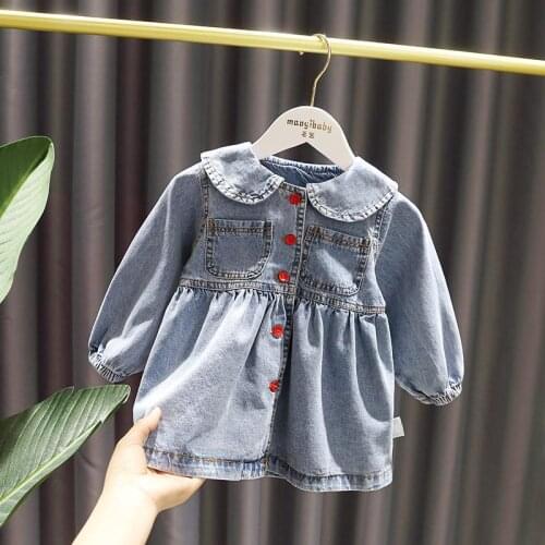 2021 Girls Baby Denim Long Jackets Dress Kids Fashion Spring Autumn Casual Wear Vestidos Children Clothes Overcoats