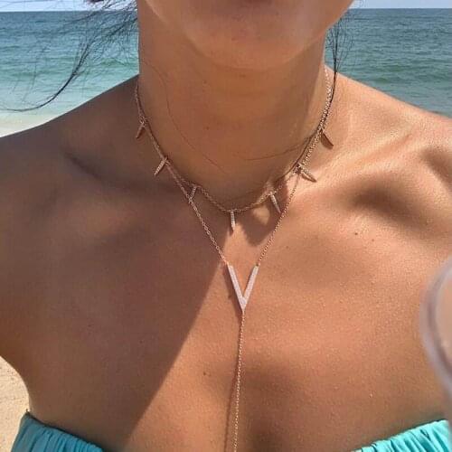 Chevron V charm lariat long necklace OL LADY 2020 new office ladies jewelry fine 925 sterling silver sexy necklace