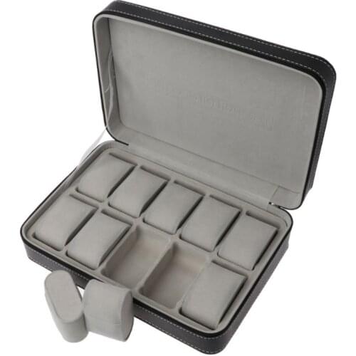 10 Slots Watch Zipper Travel Box Leather Display Case Organizer Jewelry Storage