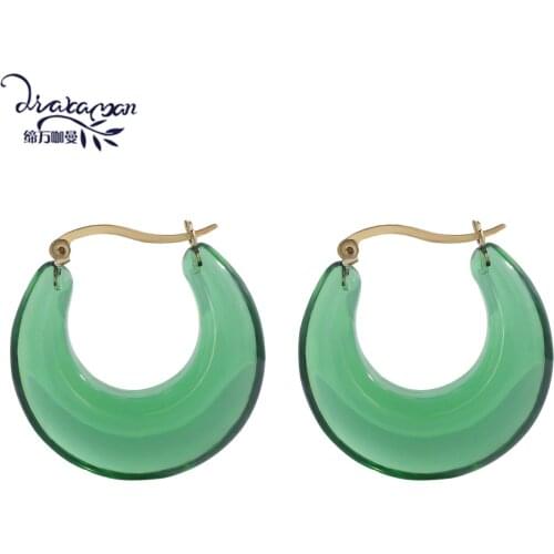 Dvacaman 2021 Colourful Transparent Acrylic Resin C-Shaped Drop Earrings for Women Candy Color Geometric Circle Earrings Jewelry