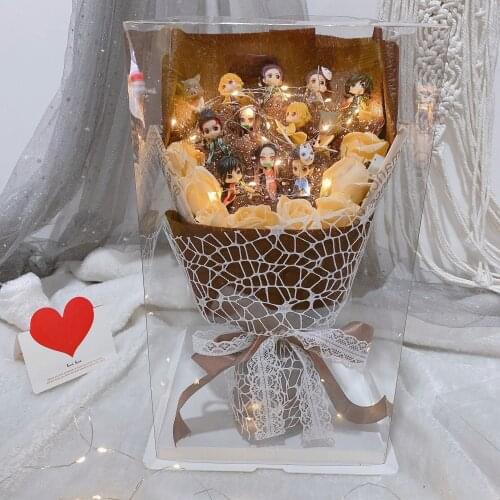 Demon Slayer Tanjirou Nezuko Toy Flower Bouquet Home Decoration Valentines Day Christmas Graduation Gift with LED Light