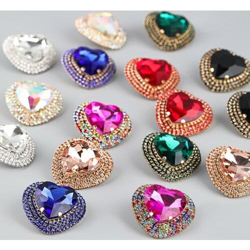 JIJIAWENHUA New Trend Multi-color Big Rhinestone Love Heart Type womens Earrings Dinner Party Fashion Jewelry Accessories