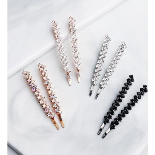 2pcs Shining Crystal Rhinestone Hair Clip For Women Elegant Korean Design Snap Barrette Stick Hairpin Hair Styling Accessories