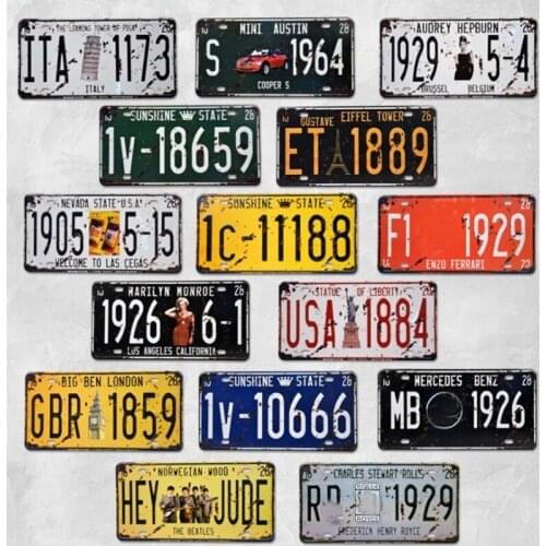 Retro Metal Poster Car Number License Vintage Plate Bar Club Wall Decor Usa Motorcycles Pub Garage Tin Signs Plaques