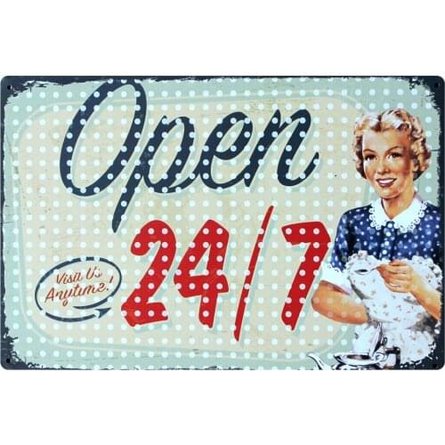 [ Mike86 ] OPEN 24/7 Hours Lady Metal Signs Gift PUB Wall art Painting Decoration B-216 Mix order 20*30 CM