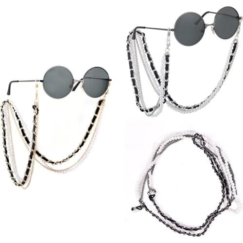 Fashion Pearl Leather Glasses Chain Trending Luxury Golden Silver Glasses Holder Lanyard Straps Neck Chain