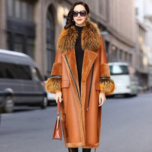 Fashion High Quality Wool Fur Coat Real Raccoon Fur Collar Female Jacket 2020 Thicken Warm Womans Coat Femmes Manteaux Zjt495