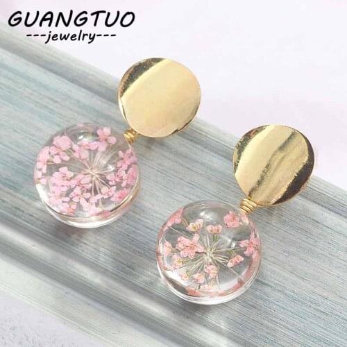 Trendy Glass Ball Dry Gypsophila Earrings Korean Temperament Wild Glossy Petals Women Drop Earrings Ornaments Jewelry Gift EB245