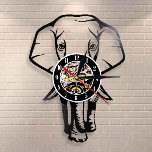 African Wildlife Animal Elephant Nursery Wall Decor Safari Animal Elephant Wall Art Wall Clock Vintage Vinyl Record Wall Clock