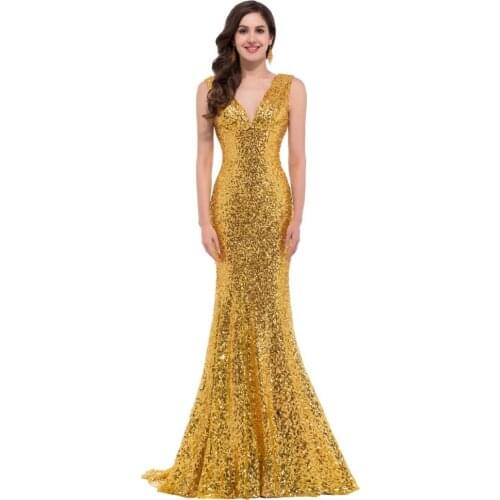 New Womens Sequined Fishtail Long Banquet Dress Temperament and Elegant Evening Dress Formal Dress Women Elegant A295