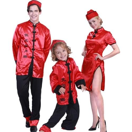 New Year Chinese Family Red Costume Christmas Halloween Carnival Party China Happy Event Clothing Parenting Costume Dress