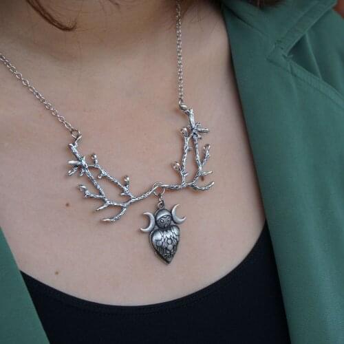 SanLan Gothic witch jewelry goth wiccan owl moon branches necklace christmas gift